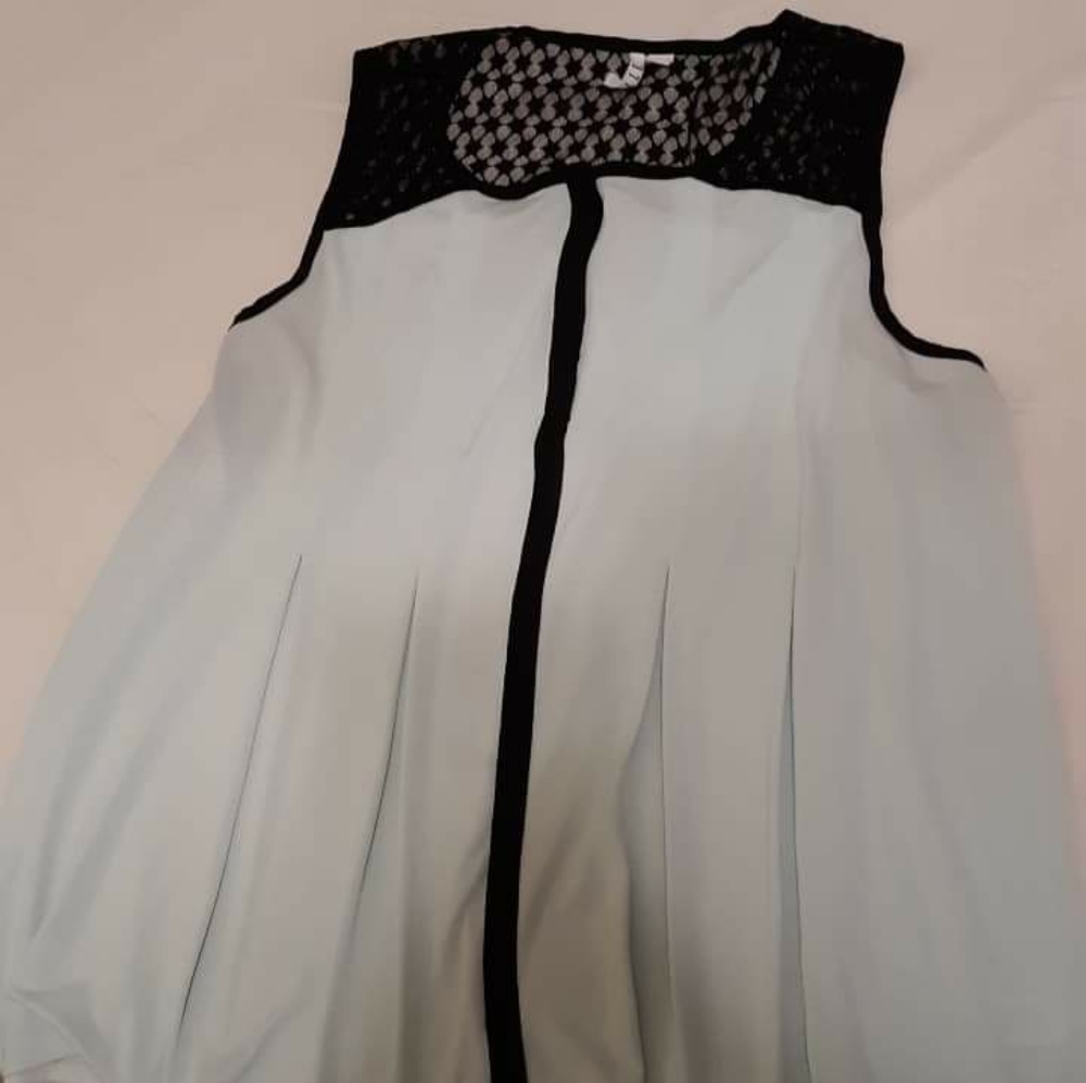 Blue and Black Sleeveless Blouse